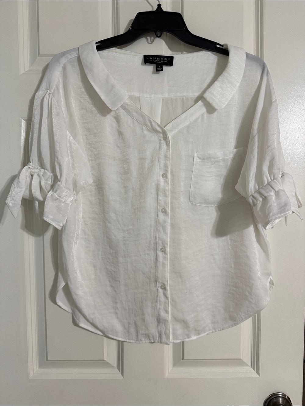 Laundry By Shelli Segal White Silk-Blend Tie-Sleeve Button Down Shirt